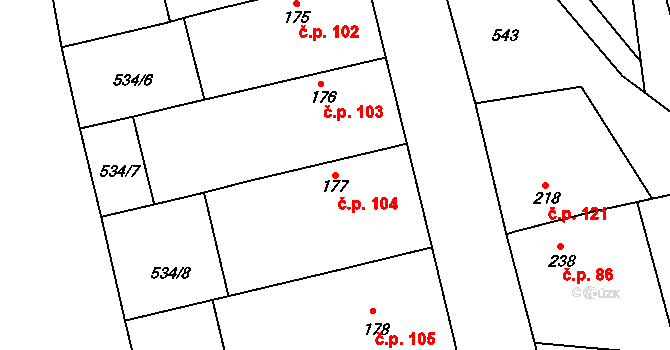 Struhy 104, Čachovice na parcele st. 177 v KÚ Struhy, Katastrální mapa