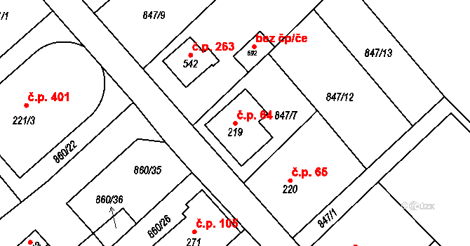 Daliměřice 64, Turnov na parcele st. 219 v KÚ Daliměřice, Katastrální mapa