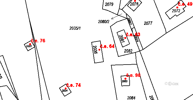 Lipence 64, Praha na parcele st. 2036 v KÚ Lipence, Katastrální mapa