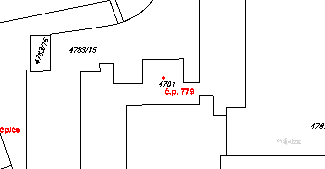 Modřany 779, Praha na parcele st. 4781 v KÚ Modřany, Katastrální mapa