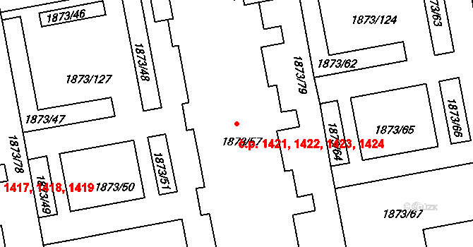 Vršovice 1421,1422,1423,1424, Praha na parcele st. 1873/57 v KÚ Vršovice, Katastrální mapa