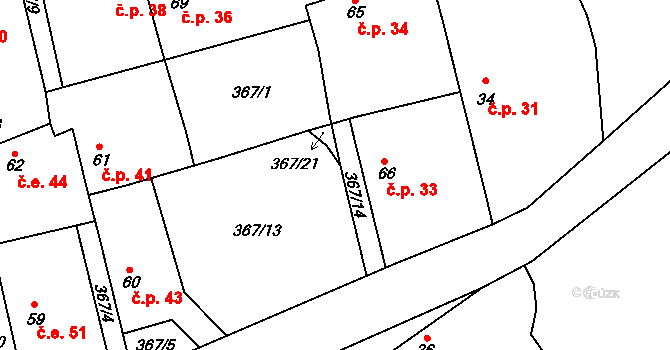 Hutě pod Třemšínem 33, Rožmitál pod Třemšínem na parcele st. 66 v KÚ Hutě pod Třemšínem, Katastrální mapa
