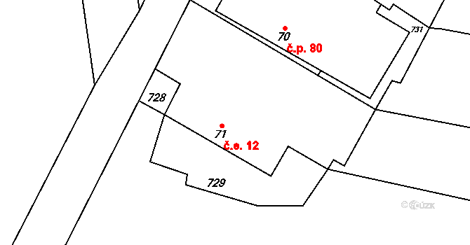 Pičín 12 na parcele st. 71 v KÚ Pičín, Katastrální mapa