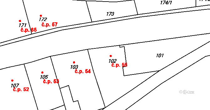 Číčenice 55 na parcele st. 102 v KÚ Číčenice, Katastrální mapa