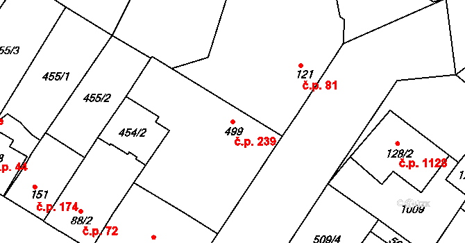 Sezimovo Ústí 239 na parcele st. 499 v KÚ Sezimovo Ústí, Katastrální mapa