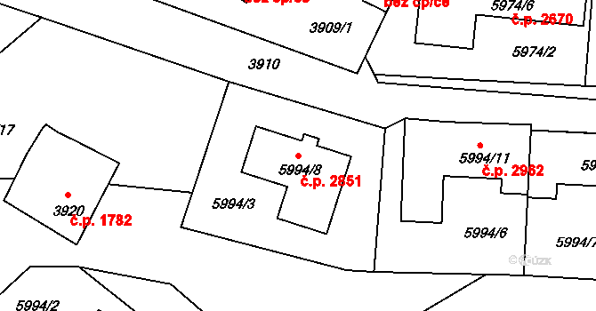 Česká Lípa 2851 na parcele st. 5994/8 v KÚ Česká Lípa, Katastrální mapa