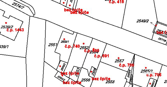 Jirkov 690 na parcele st. 2552 v KÚ Jirkov, Katastrální mapa