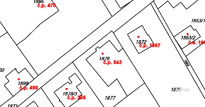Rumburk 1 543, Rumburk na parcele st. 1876 v KÚ Rumburk, Katastrální mapa