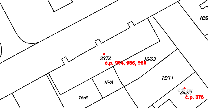 Slezské Předměstí 964,965,966, Hradec Králové na parcele st. 2378 v KÚ Slezské Předměstí, Katastrální mapa