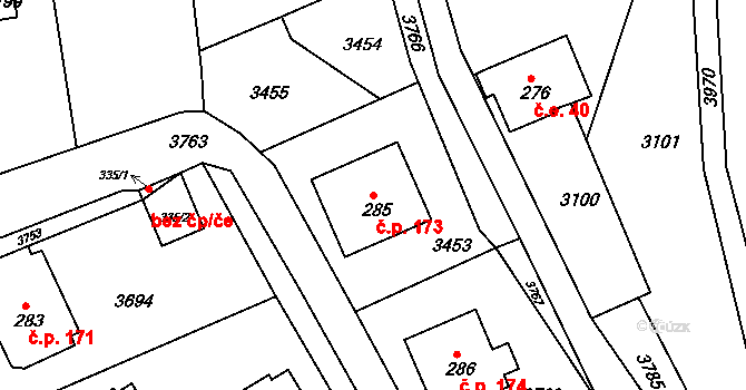 Sedloňov 173 na parcele st. 285 v KÚ Sedloňov, Katastrální mapa