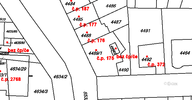 Doudlevce 175, Plzeň na parcele st. 4489/1 v KÚ Plzeň, Katastrální mapa