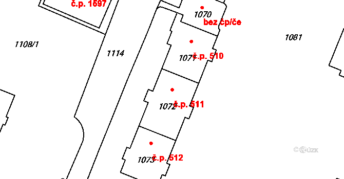 Město 511, Havířov na parcele st. 1072 v KÚ Havířov-město, Katastrální mapa