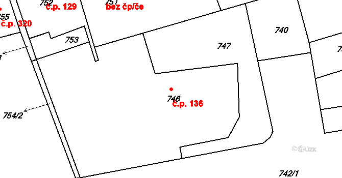Týnec nad Labem 136 na parcele st. 746 v KÚ Týnec nad Labem, Katastrální mapa