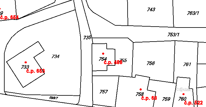 Šluknov 488 na parcele st. 754 v KÚ Šluknov, Katastrální mapa