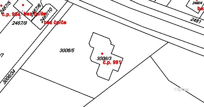 Valtice 991 na parcele st. 3006/3 v KÚ Valtice, Katastrální mapa