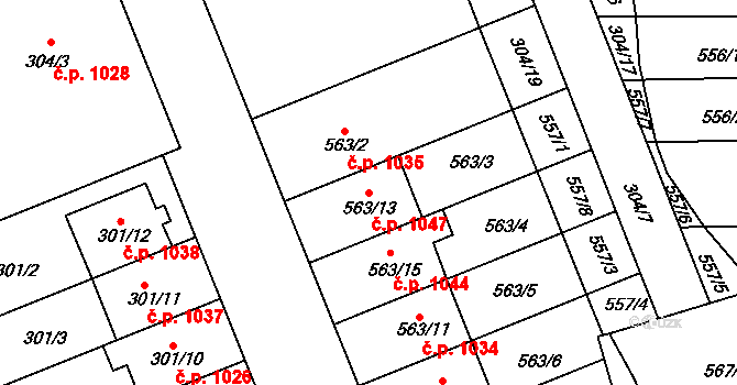 Nivnice 1047 na parcele st. 563/13 v KÚ Nivnice, Katastrální mapa