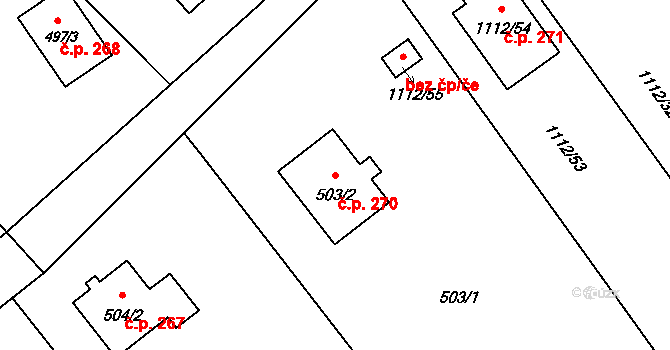 Bernartice nad Odrou 270 na parcele st. 503/2 v KÚ Bernartice nad Odrou, Katastrální mapa