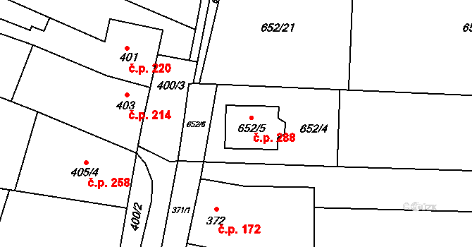 Kobylnice 288 na parcele st. 652/5 v KÚ Kobylnice u Brna, Katastrální mapa