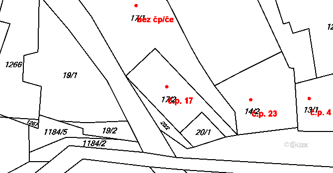 Dobřenec 17, Mašťov na parcele st. 17/2 v KÚ Dobřenec, Katastrální mapa