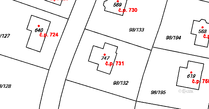 Bašť 731 na parcele st. 747 v KÚ Bašť, Katastrální mapa