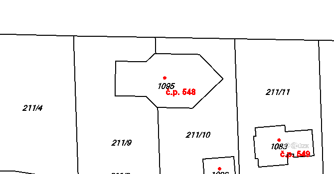 Velké Popovice 548 na parcele st. 1095 v KÚ Velké Popovice, Katastrální mapa