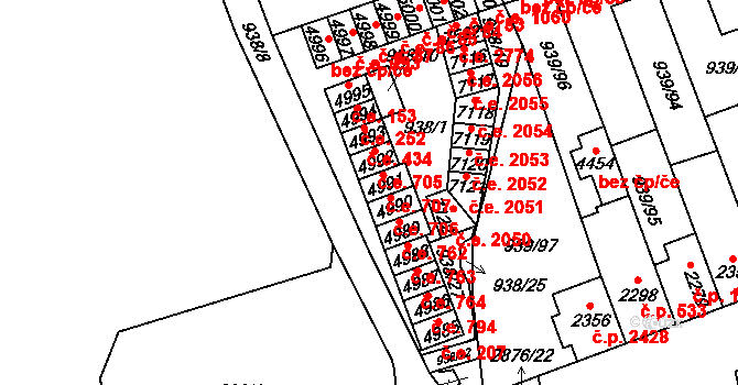 Hodonín 707 na parcele st. 4991 v KÚ Hodonín, Katastrální mapa