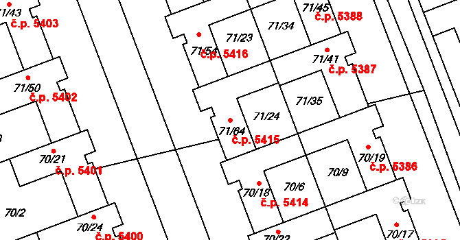 Helenín 5415, Jihlava na parcele st. 71/64 v KÚ Helenín, Katastrální mapa