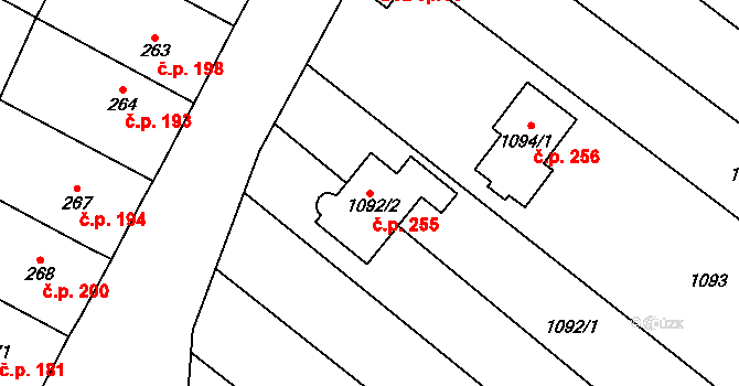 Zakřany 255 na parcele st. 1092/2 v KÚ Zakřany, Katastrální mapa