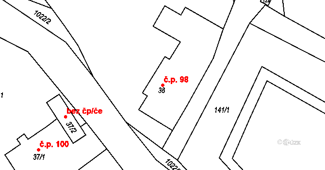 Hošťálkovy 98 na parcele st. 38 v KÚ Hošťálkovy, Katastrální mapa