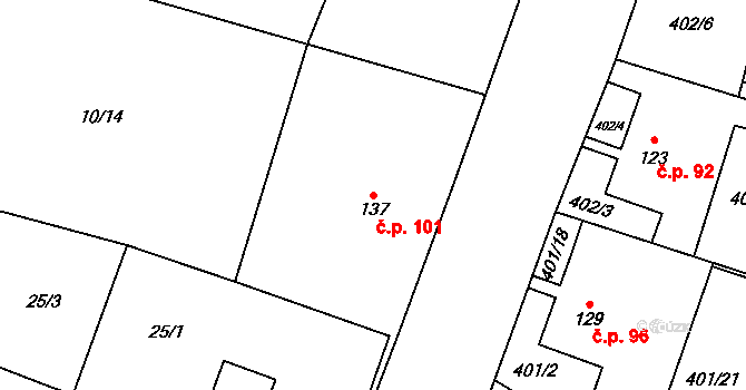 Dětřichov nad Bystřicí 101 na parcele st. 137 v KÚ Dětřichov nad Bystřicí, Katastrální mapa