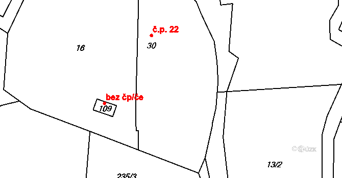 Drahobudice 22 na parcele st. 30 v KÚ Drahobudice, Katastrální mapa