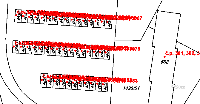 Příluky 3070,3074, Zlín na parcele st. 484/15 v KÚ Příluky u Zlína, Katastrální mapa