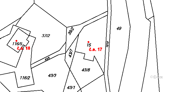 Vojtíškov 17, Malá Morava na parcele st. 15 v KÚ Vojtíškov, Katastrální mapa