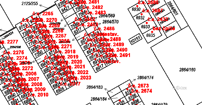 Hodonín 2489 na parcele st. 6921 v KÚ Hodonín, Katastrální mapa