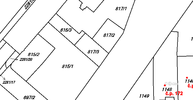 Suchdol nad Lužnicí 42162858 na parcele st. 817/3 v KÚ Suchdol nad Lužnicí, Katastrální mapa