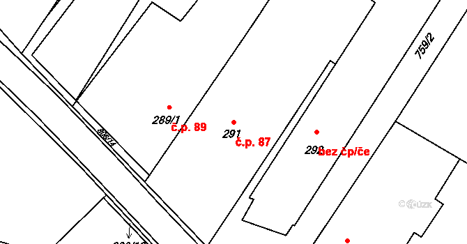 Otice 87 na parcele st. 291 v KÚ Otice, Katastrální mapa