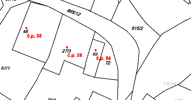 Čavisov 54 na parcele st. 65 v KÚ Čavisov, Katastrální mapa