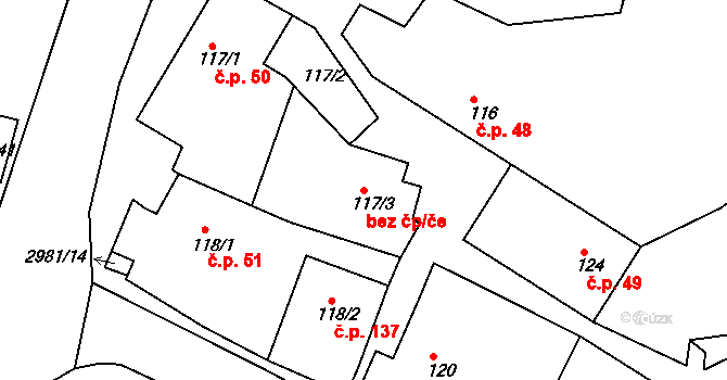 Kněžice 44106858 na parcele st. 117/3 v KÚ Kněžice u Třebíče, Katastrální mapa