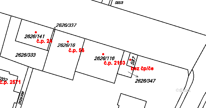 Předměstí 2103, Opava na parcele st. 2626/116 v KÚ Opava-Předměstí, Katastrální mapa