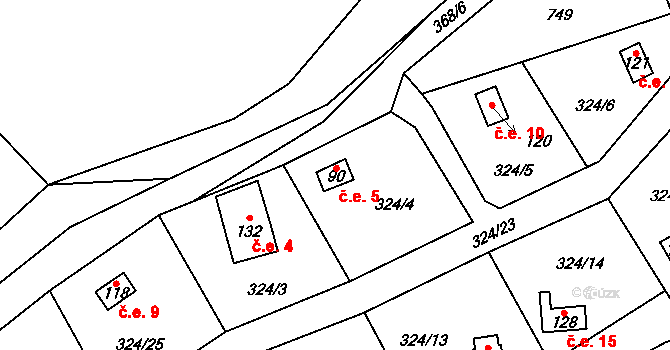 Pelhřimov 5, Cheb na parcele st. 90 v KÚ Dolní Pelhřimov, Katastrální mapa