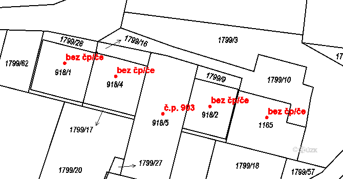 Lišov 47700858 na parcele st. 918/2 v KÚ Lišov, Katastrální mapa
