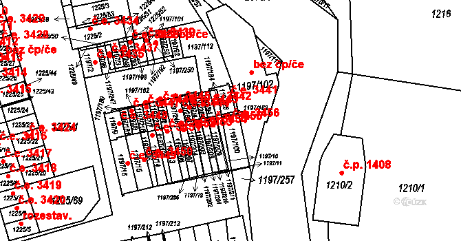 Prostřední Suchá 3456, Havířov na parcele st. 1197/100 v KÚ Prostřední Suchá, Katastrální mapa