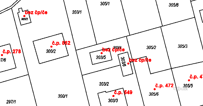 Píšť 48475858 na parcele st. 303/5 v KÚ Píšť, Katastrální mapa