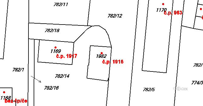 Dobříš 1916 na parcele st. 1982 v KÚ Dobříš, Katastrální mapa