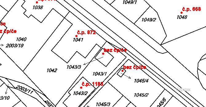 Hustopeče 50389858 na parcele st. 1043/3 v KÚ Hustopeče u Brna, Katastrální mapa