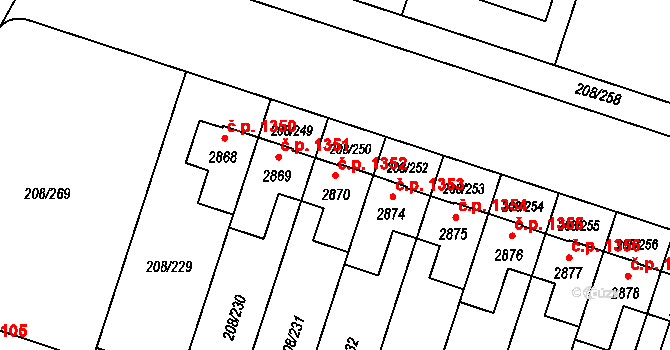 Přeštice 1352 na parcele st. 2870 v KÚ Přeštice, Katastrální mapa