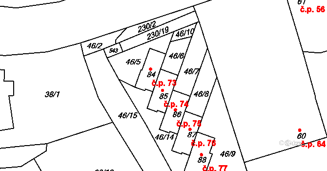 Býkev 74 na parcele st. 85 v KÚ Býkev, Katastrální mapa