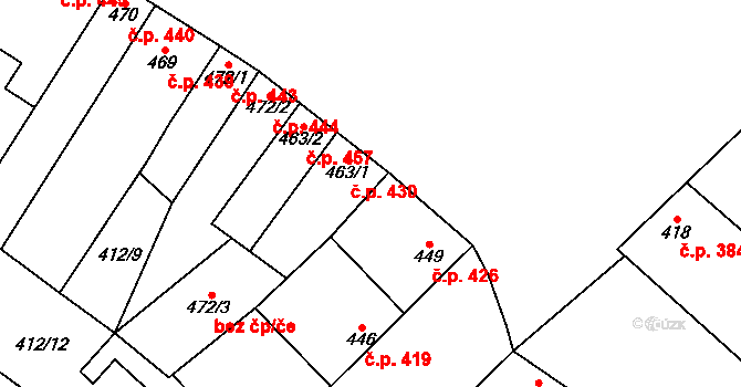 Kostelec nad Labem 430 na parcele st. 463/1 v KÚ Kostelec nad Labem, Katastrální mapa