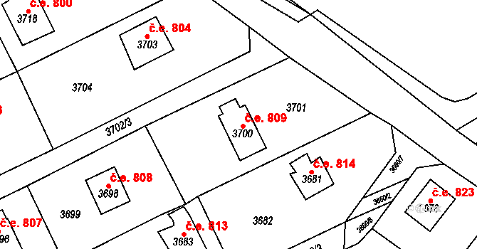 Černošice 809 na parcele st. 3700 v KÚ Černošice, Katastrální mapa
