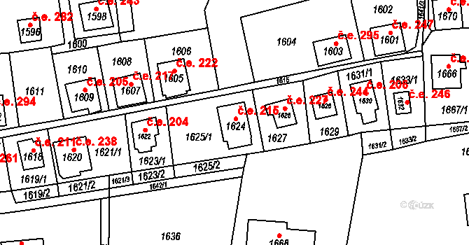 Všenory 215 na parcele st. 1624 v KÚ Všenory, Katastrální mapa